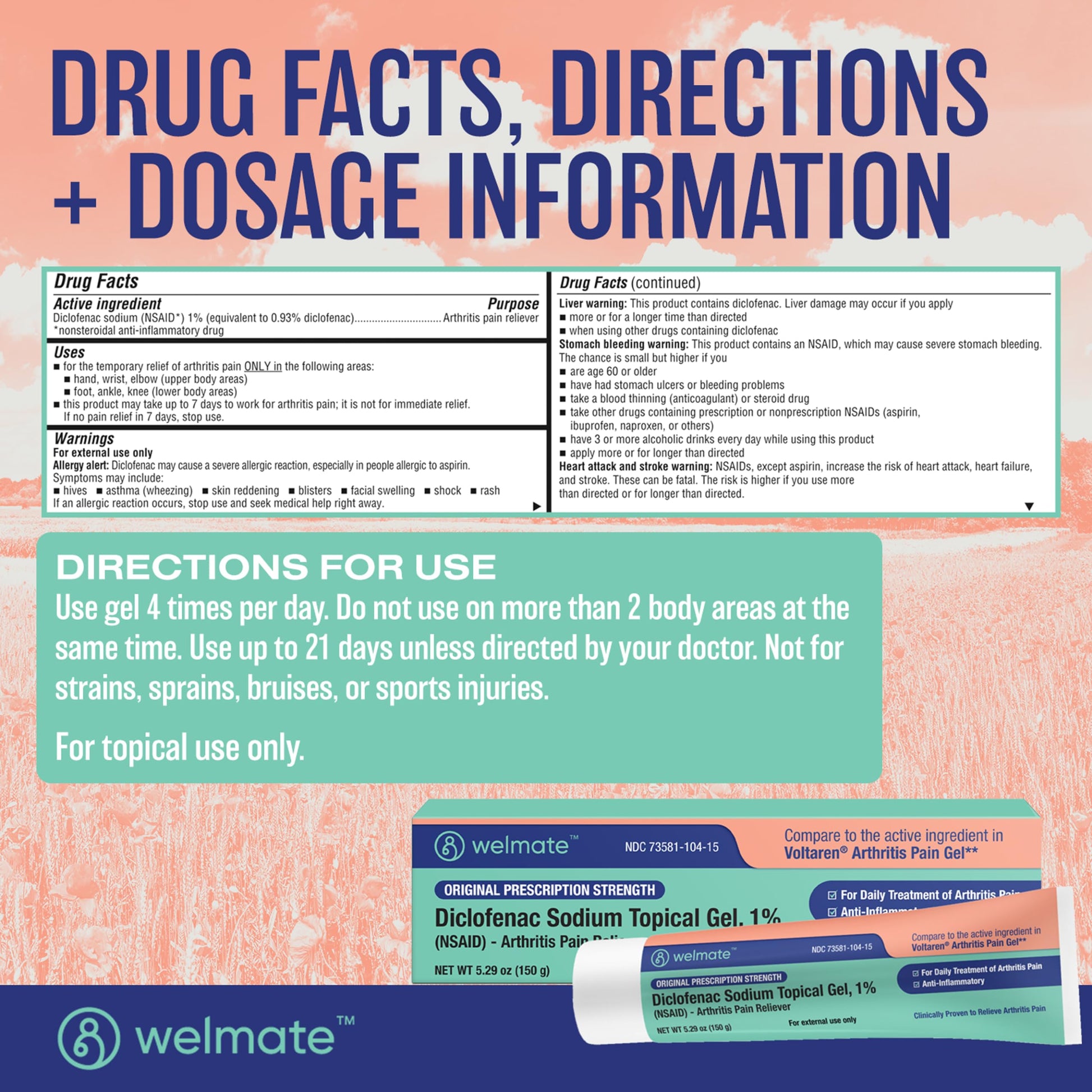 WELMATE - Arthritis Pain Reliever - Diclofenac Sodium Topical Gel 1% - Arthritis Relief - Pain Relief Cream/Gel - Mobility Aids - 5.29 oz - 3 Pack WELMATE buy australia supplements