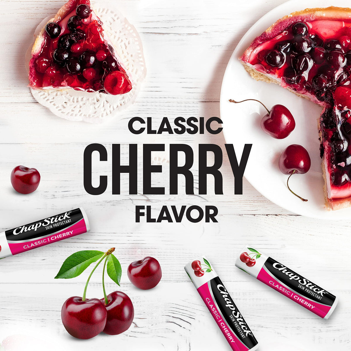 ChapStick Classic Skin Protectant Flavored Lip Balm Tube, Cherry Flavor, 0.15 Ounce (Pack of 3) ChapStick