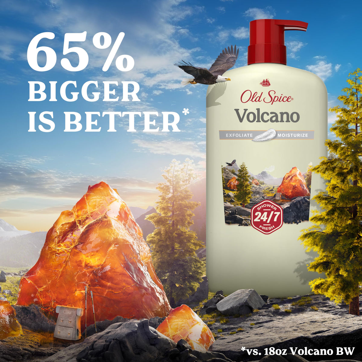 Old Spice Cleansing Body Wash for Men, 24/7 Shower Fresh with Lasting Scent, Exfoliate & Moisture, Gentle on Skin, Vitamin B3, Volcano with Dark Cedar + Amber Scent, 30 oz Old Spice