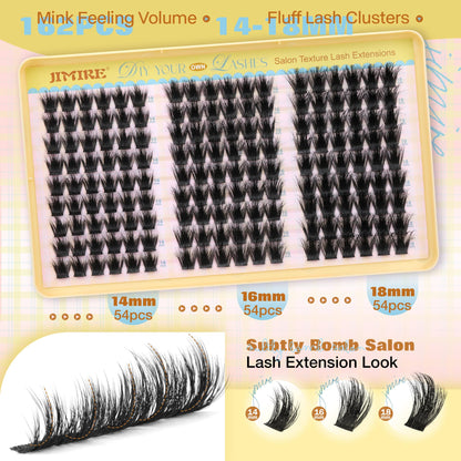 JIMIRE Manga Lash Clusters Wispy Fluffy Cluster Eyelash Extensions CC Curly 14-18MM Fluffy Eyelash Clusters Easy to Apply DIY Thick Volume Individual Lashes Extensions at Home 162Pcs Pack JIMIRE
