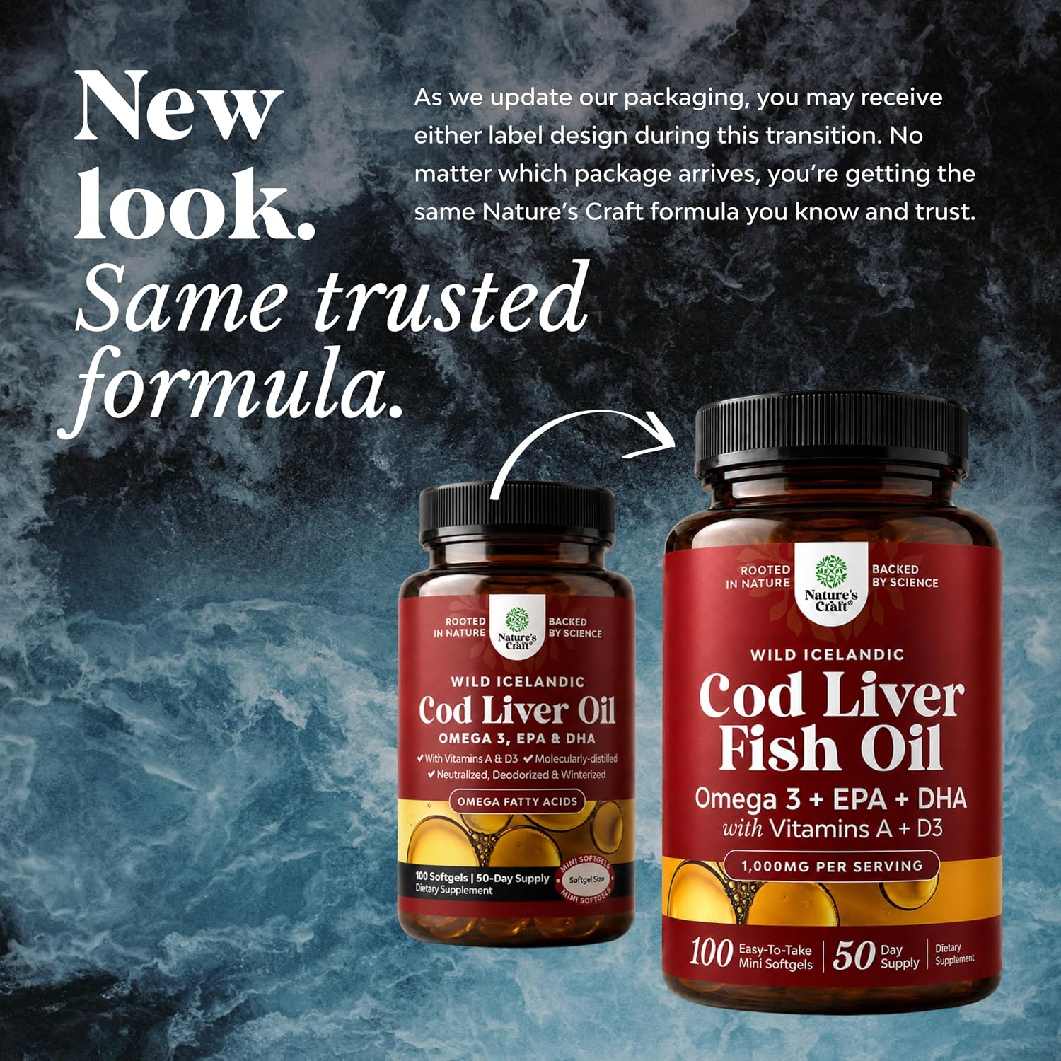 Cod Liver Oil Capsules, Omega 3 Fish Oil, 100 Mini Softgels | 1,000 mg per 2-softgel serving with 240 mg total omega-3s, EPA & DHA, vitamins A & D3, from wild-caught Icelandic cod Gsupps Australia