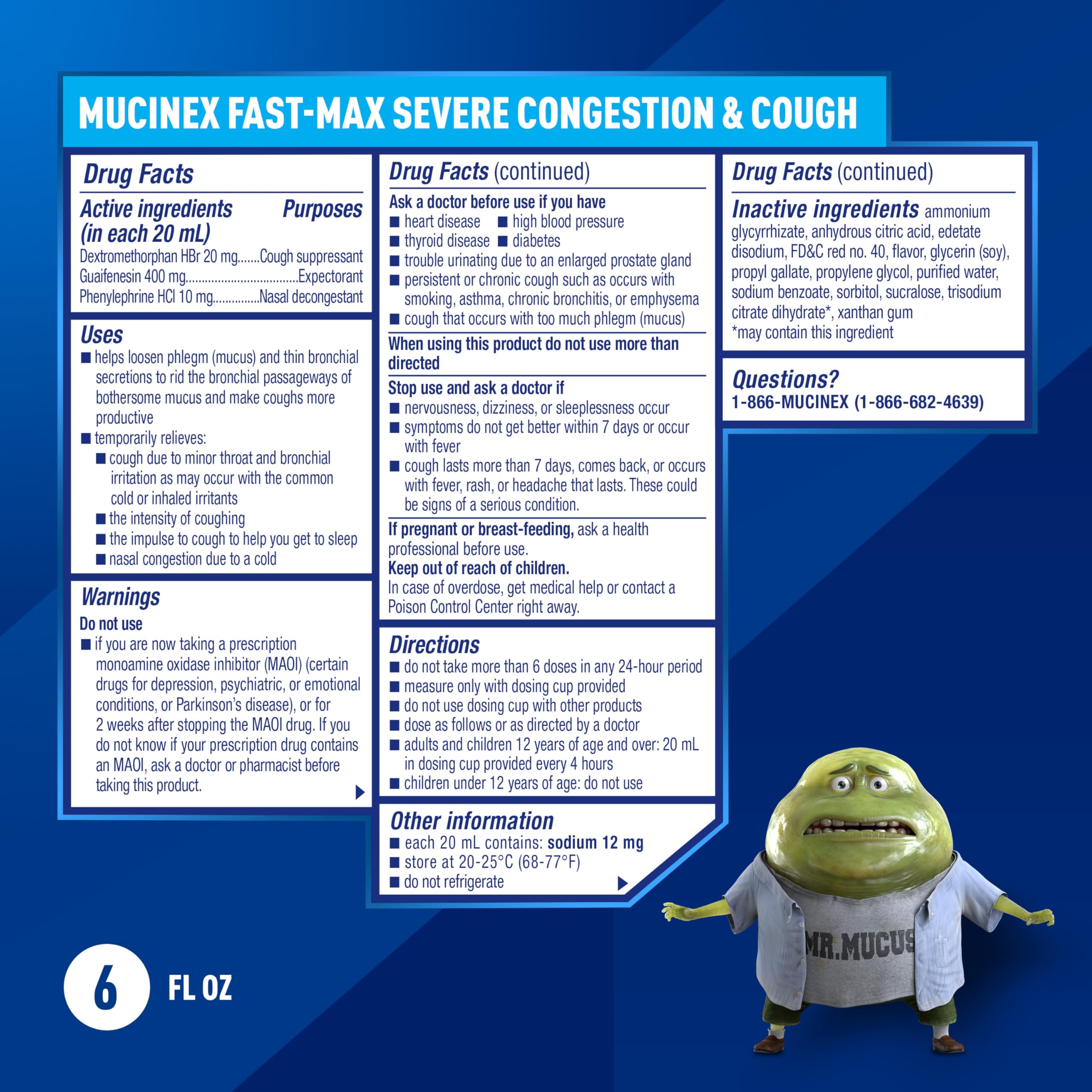 Mucinex Fast-Max Severe Congestion & Cough Medicine, Maximum Strength Symptom Relief, Over-The-Counter Medication, Cold Medicine, Cough Suppressant, Expectorant, Nasal Decongestant, 6 FL OZ Mucinex buy australia supplements