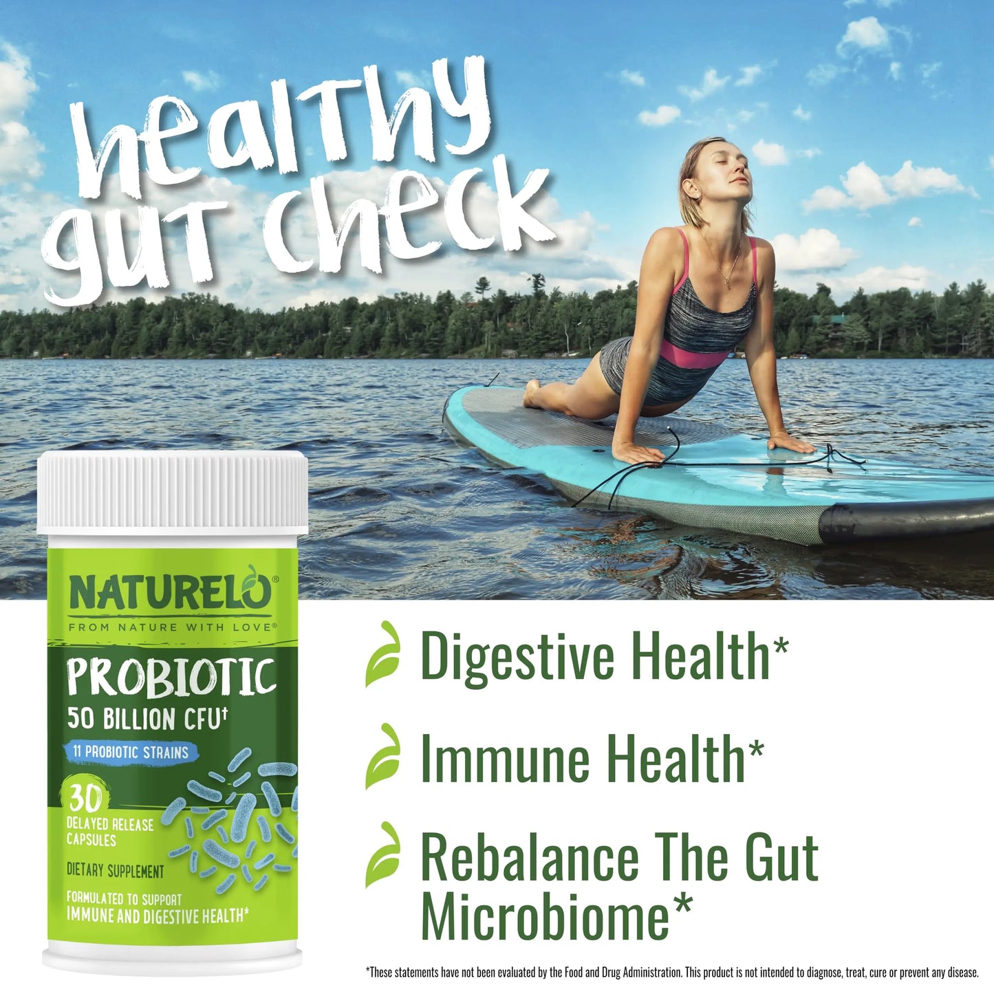 NATURELO Probiotics for Digestive Health, 50 Billion CFU, 30 Vegetarian Capsules, 11 Strains, Daily Use Supplement, Delayed Release, No-Fridge, Helps Boost Immune System, NATURELO