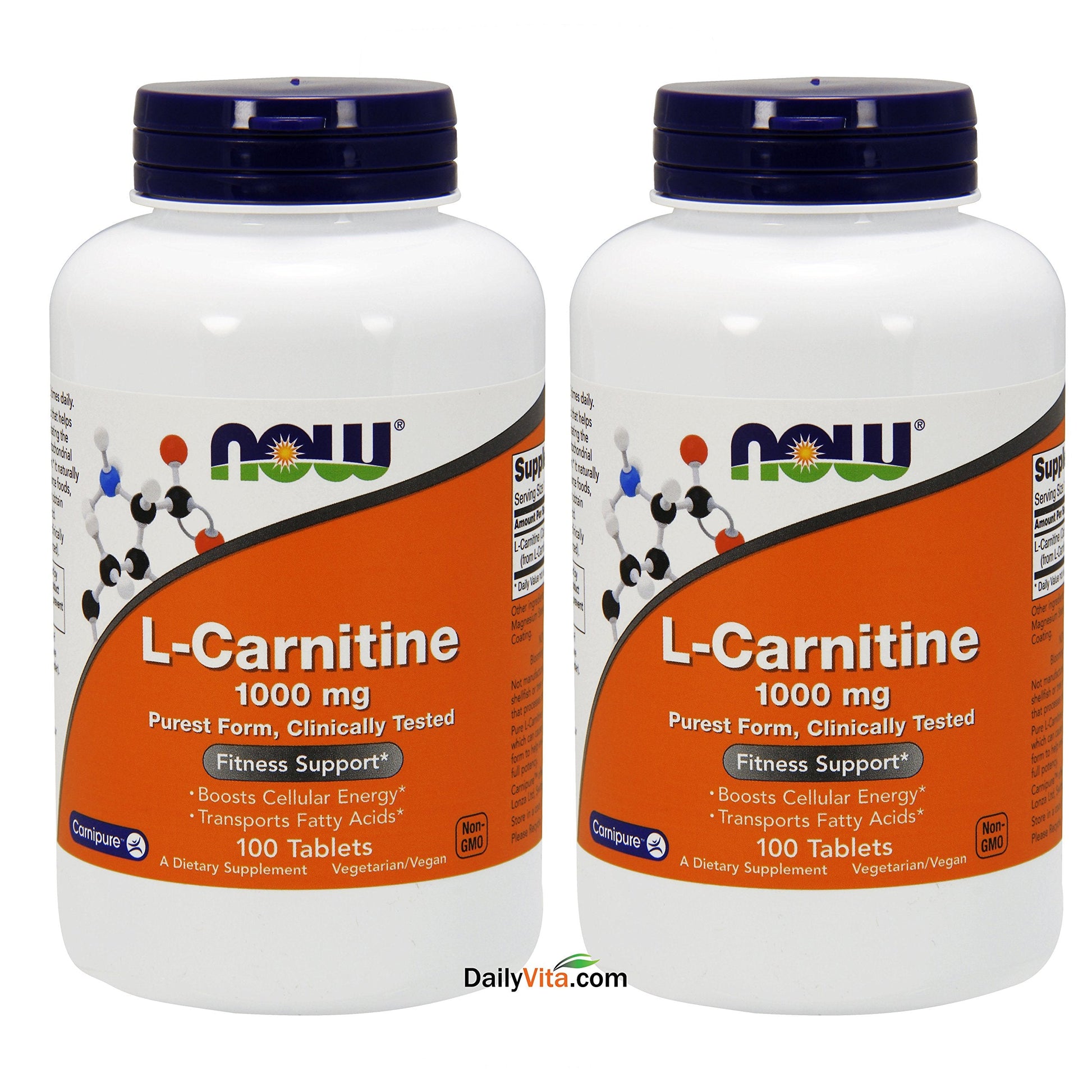 NOW Foods Supplements, L-Carnitine 1,000 mg, Purest Form, Amino Acid, Fitness Support*, 100 Tablets Gsupps Australia