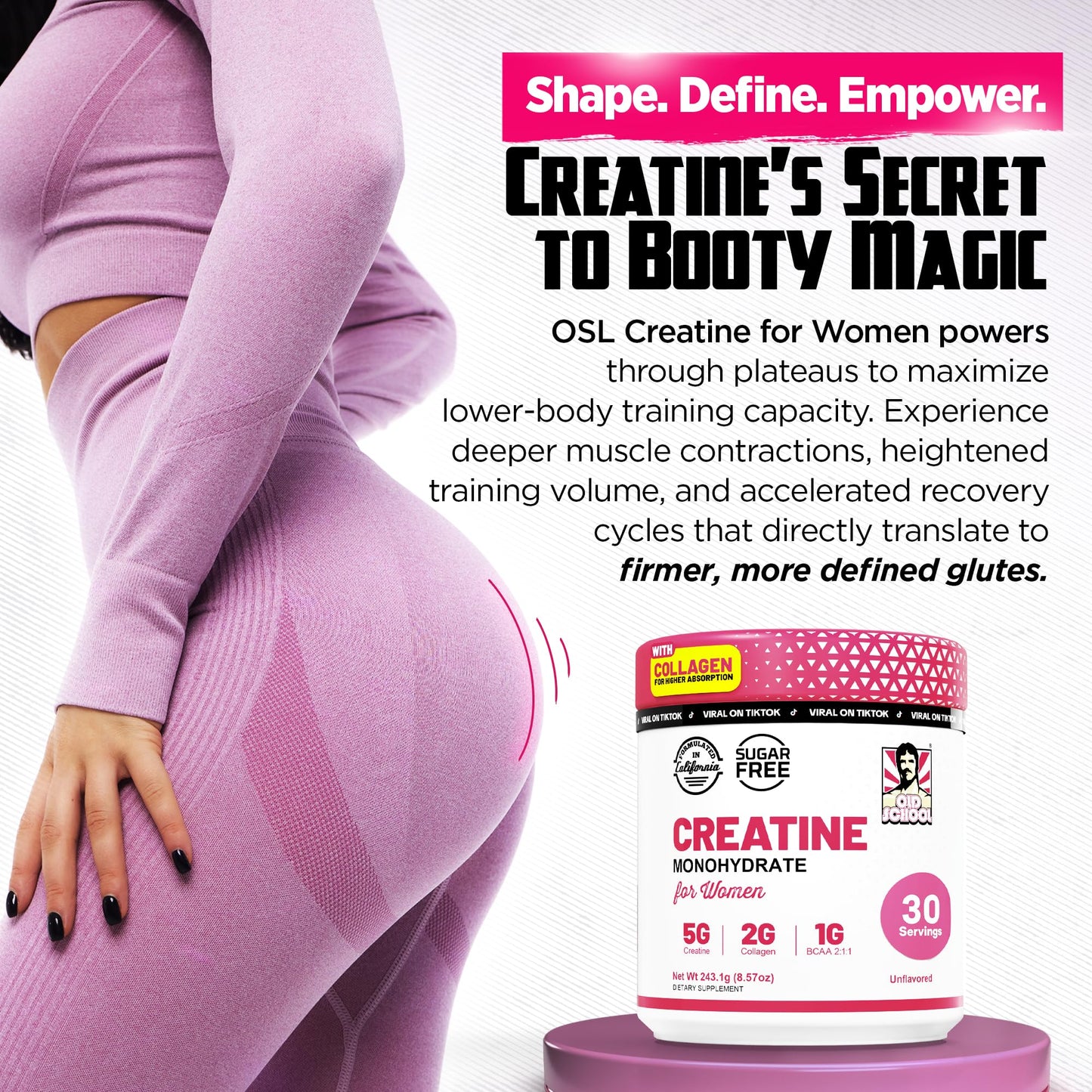Old School Labs Creatine for Women – Post-Workout Supplement with 5000mg Creatine Monohydrate Powder, 2000mg Collagen & BCAA 2:1:1 for Strength Support & Recovery Old School Labs