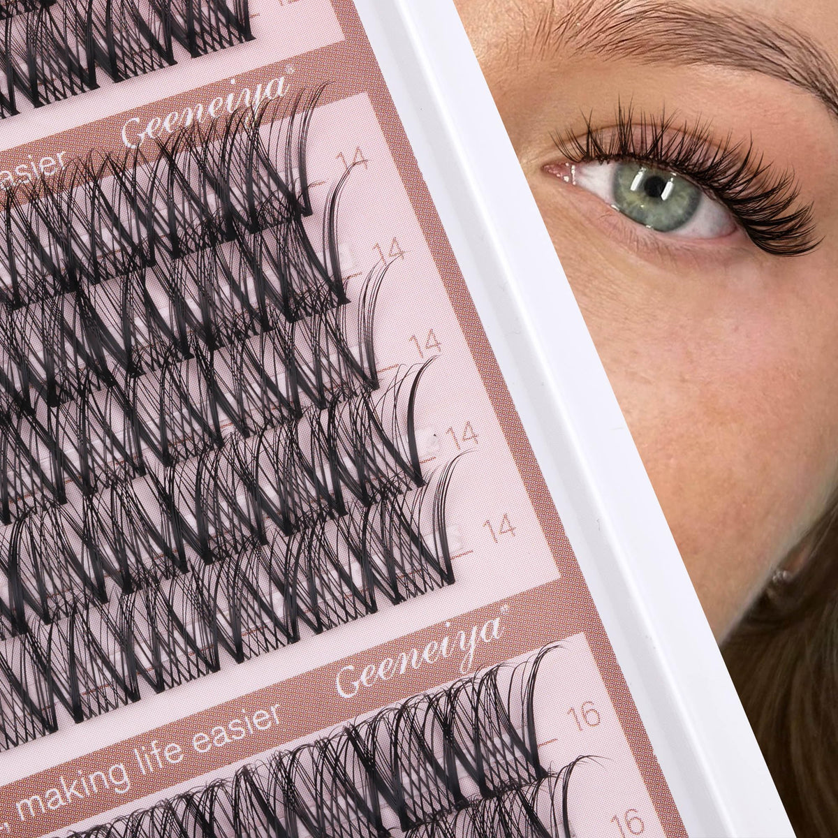 Medium Lash Clusters Short Wispy C Curl Eyelash Clusters 12-16MM Individual Eyelashes Natural Cluster Eyelash Extensions Natural Looking Cluster Lashes by Geeneiya (C Curl,12-14-16) Geeneiya