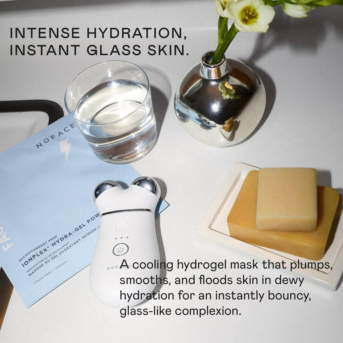 NuFACE IonPlex Hydra-Gel Power Mask - Hydrating Korean Face Mask, 2-Piece Cooling Skincare Sheets + Allantoin & Glycerin for Dewy, Glass Skin - Plumps & Smooths Fine Lines - Vegan K-Beauty, 5 Count NuFACE