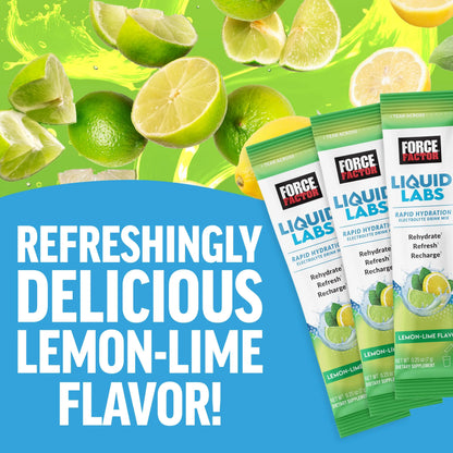 Force Factor Liquid Labs Electrolytes Powder Packets—Lemon Lime—Hydration Packets to Make Electrolyte Water with 5 Essential Electrolytes, Vitamins, Minerals Force Factor