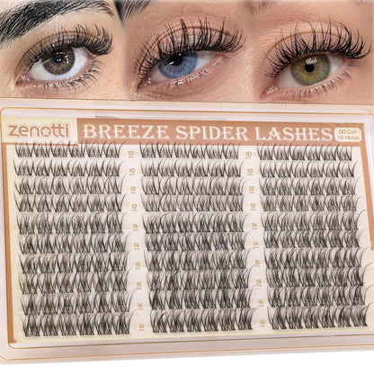 Spider Breeze Lash Clusters DD Curl 180PCS Natural Eyelash Clusters Wispy Cluster Eyelash Extensions Breeze Venus Lashes Cluster with Invisible Band Kim K Style Eyelash Extensions by zenotti zenotti