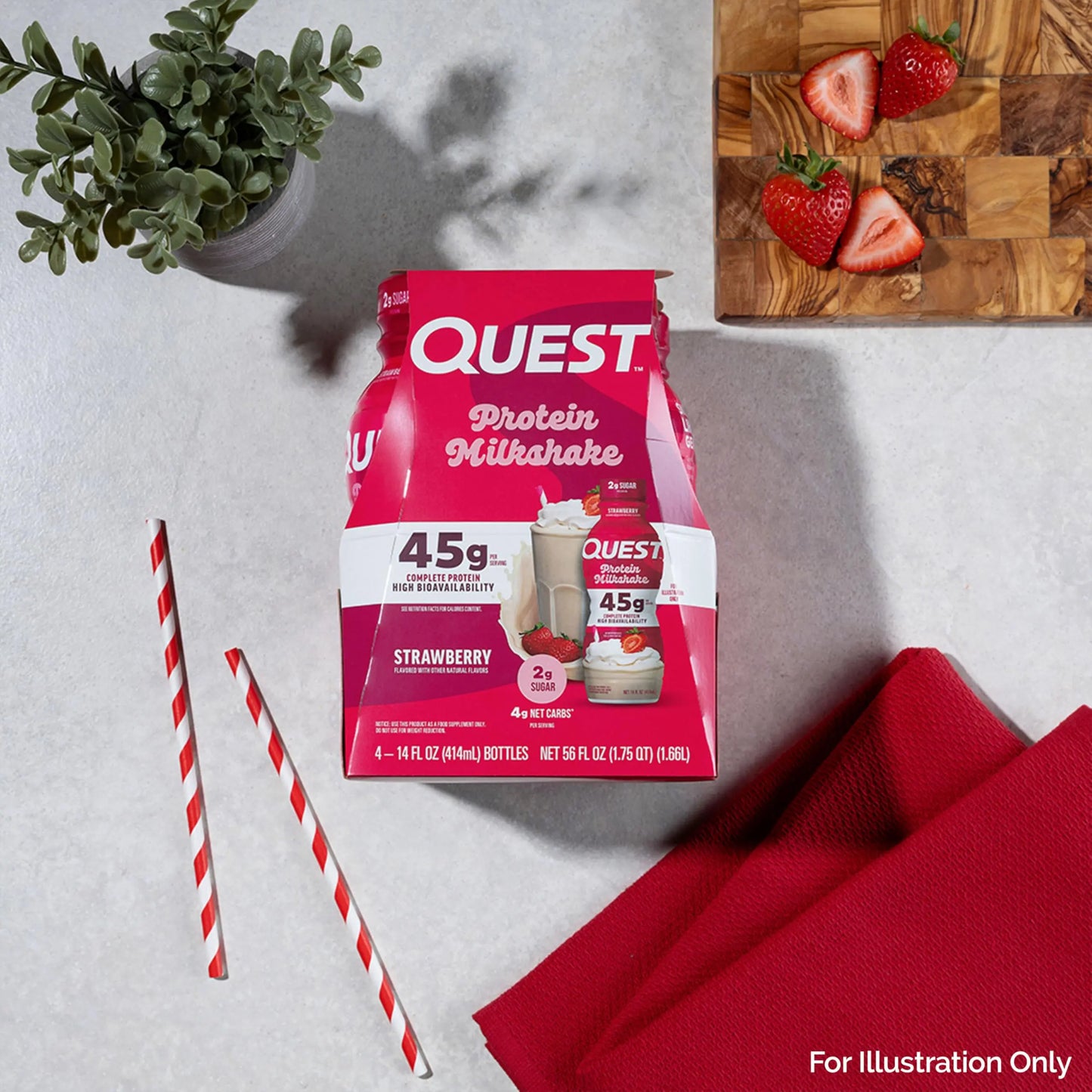 Quest Nutrition Strawberry Protein Shake, 45g Protein, 2g Sugar, 4g Net Carbs, Ready to Drink, Gluten Free, 4 Count Quest