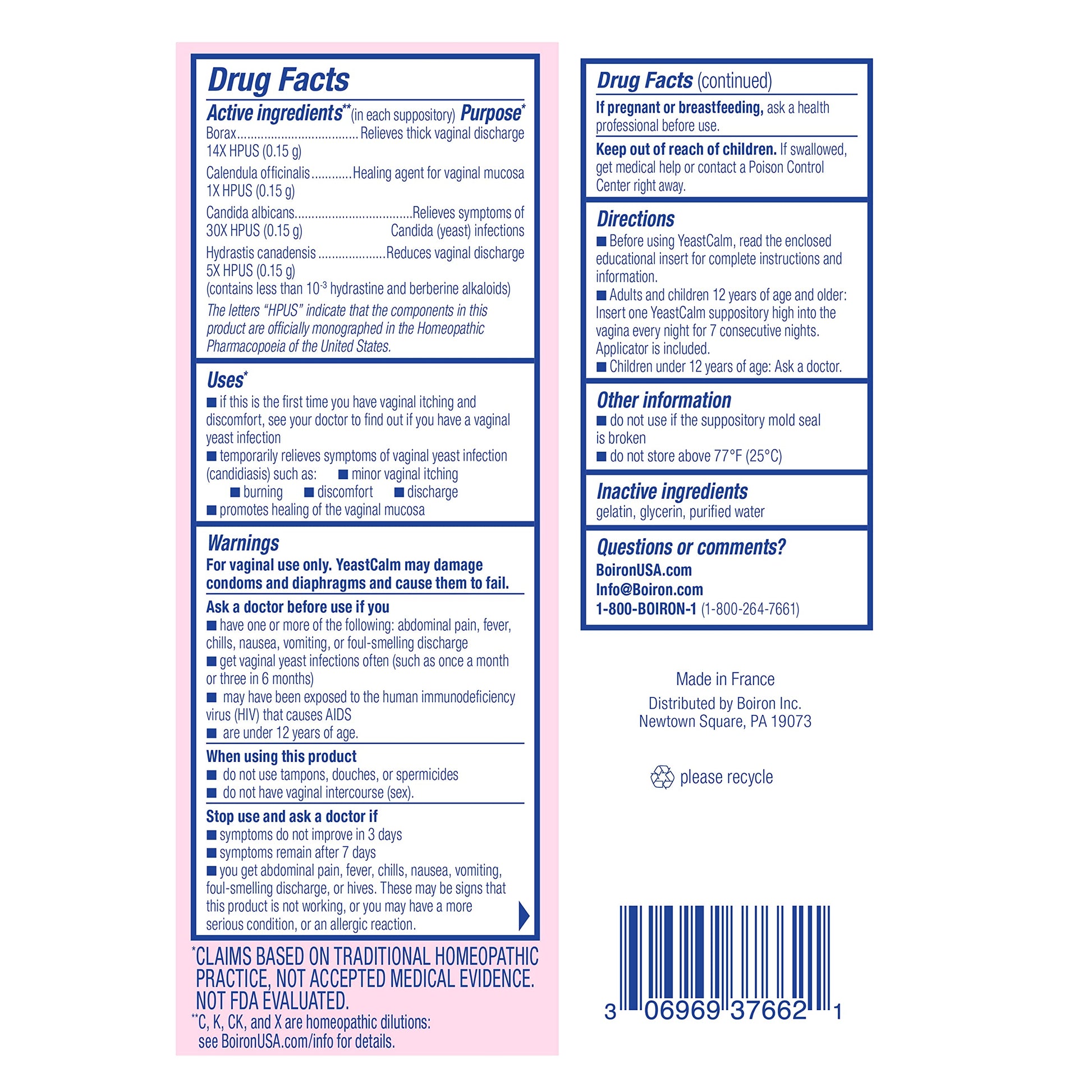 oiron YeastCalm Homeopathic Suppositories for Yeast Infections, Burning, Discharge Boiron buy australia supplements