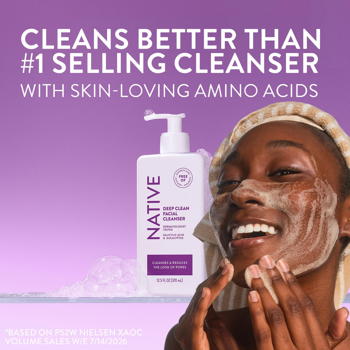 Native Deep Cleansing Facial Cleanser, for Oily to Combination Skin, Sulfate Free, with Salicylic Acid and Eucalyptus, Dermatologist Tested, 12.5 FL Oz Native
