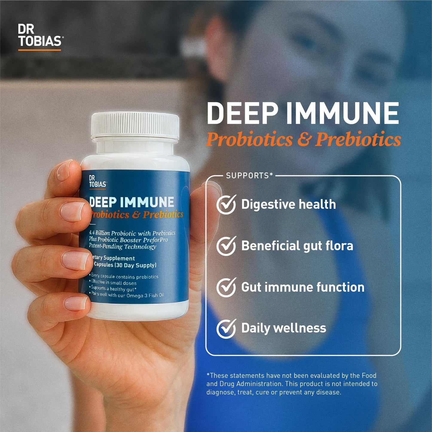 Dr. Tobias Deep Immune Probiotic + Prebiotic for Immune & Gut Health | Spore Forming Probiotics + Prebiotics | Synergetic Support for Digestion & Immune Health | Shelf Stable | 60 Capsules