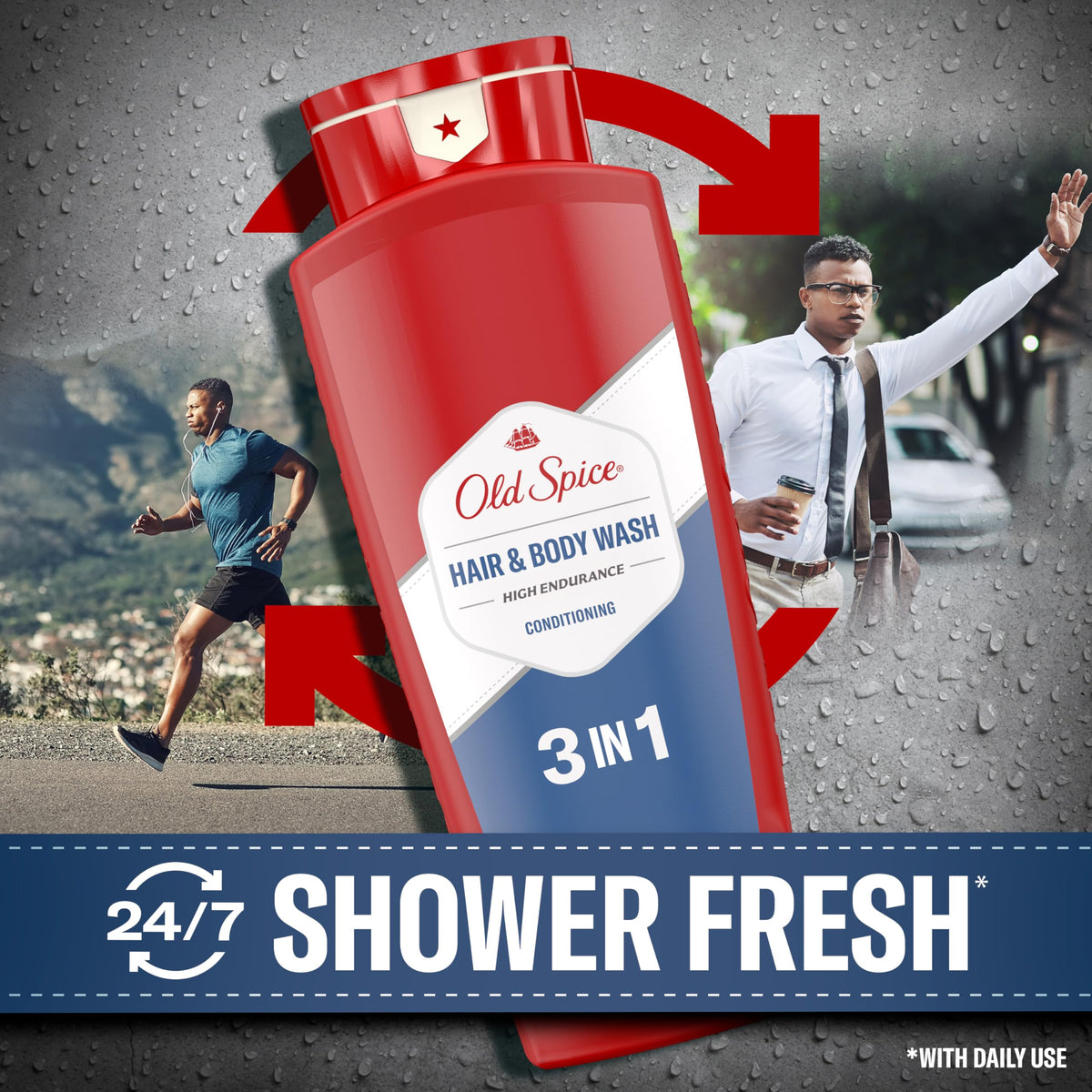 Old Spice Refreshing 2-in-1 Hair & Body Wash Conditioner for Men, High Endurance, 3X Defense, 24/7 Shower Fresh with Lasting Scent, Scented, 24 oz Old Spice