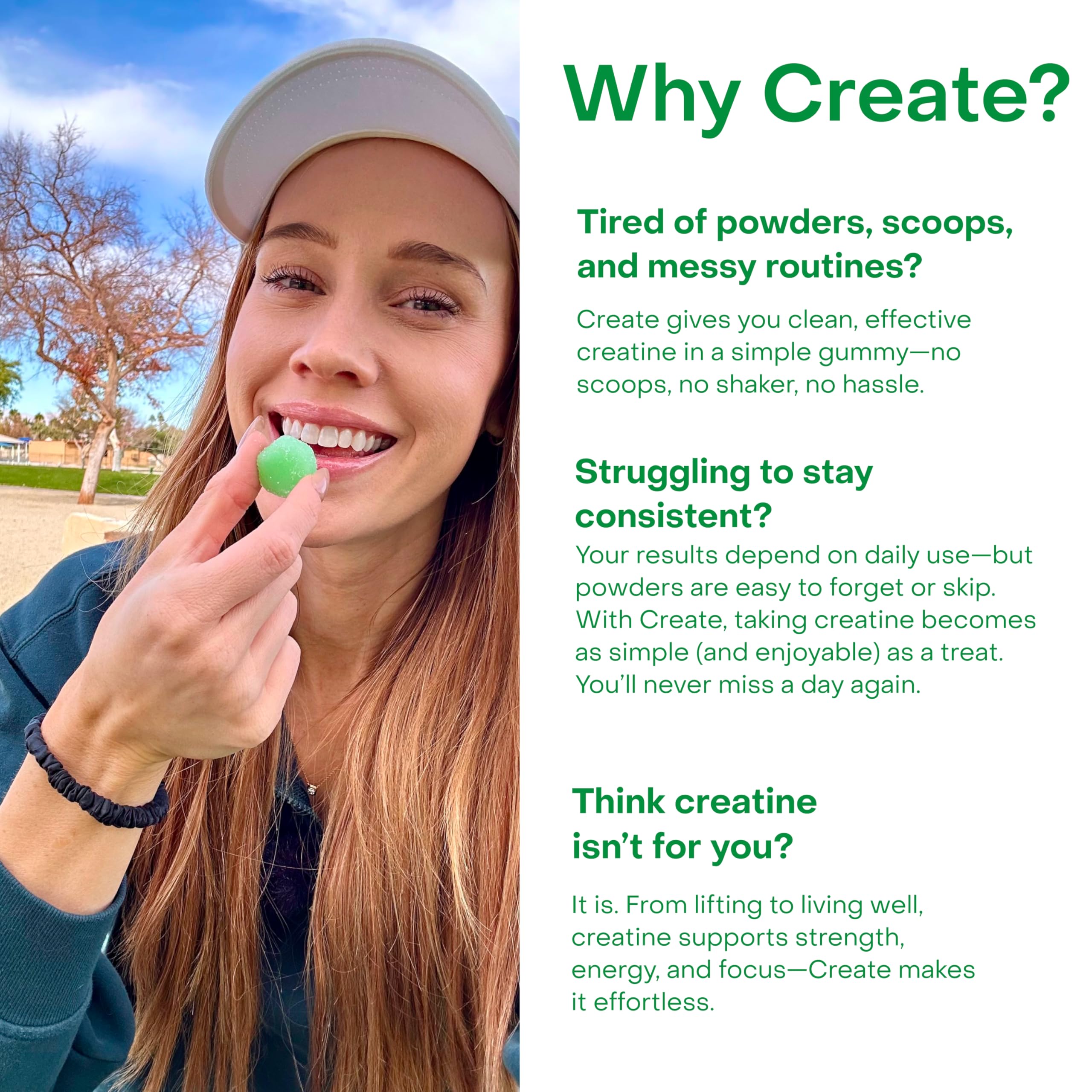 Create Creatine Monohydrate Gummies for Men & Women, Boost Focus, Strength, and Endurance, Anti-Melting Formula, Vegan, Gluten-Free, Non-GMO, 1.5g of Creatine per Gummy (Sour Green Apple) Create buy australia supplements