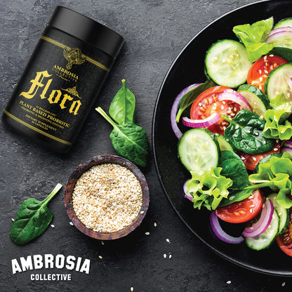 Ambrosia Flora Digestive Enzymes with Probiotics & Prebiotics | 32 Billion CFU Gut Health Supplement | Plant Based, Vegan Probiotic | 60 Veggie Capsules (30 Servings) Ambrosia