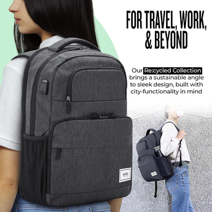 Solo New York Laptop Backpack for Women & Men -Carry On Bookbag for Travel & Work, Lightweight Bag, Side Mesh Pockets, Fits 15.6" Computer - Re:Discover, Grey Gsupps Australia