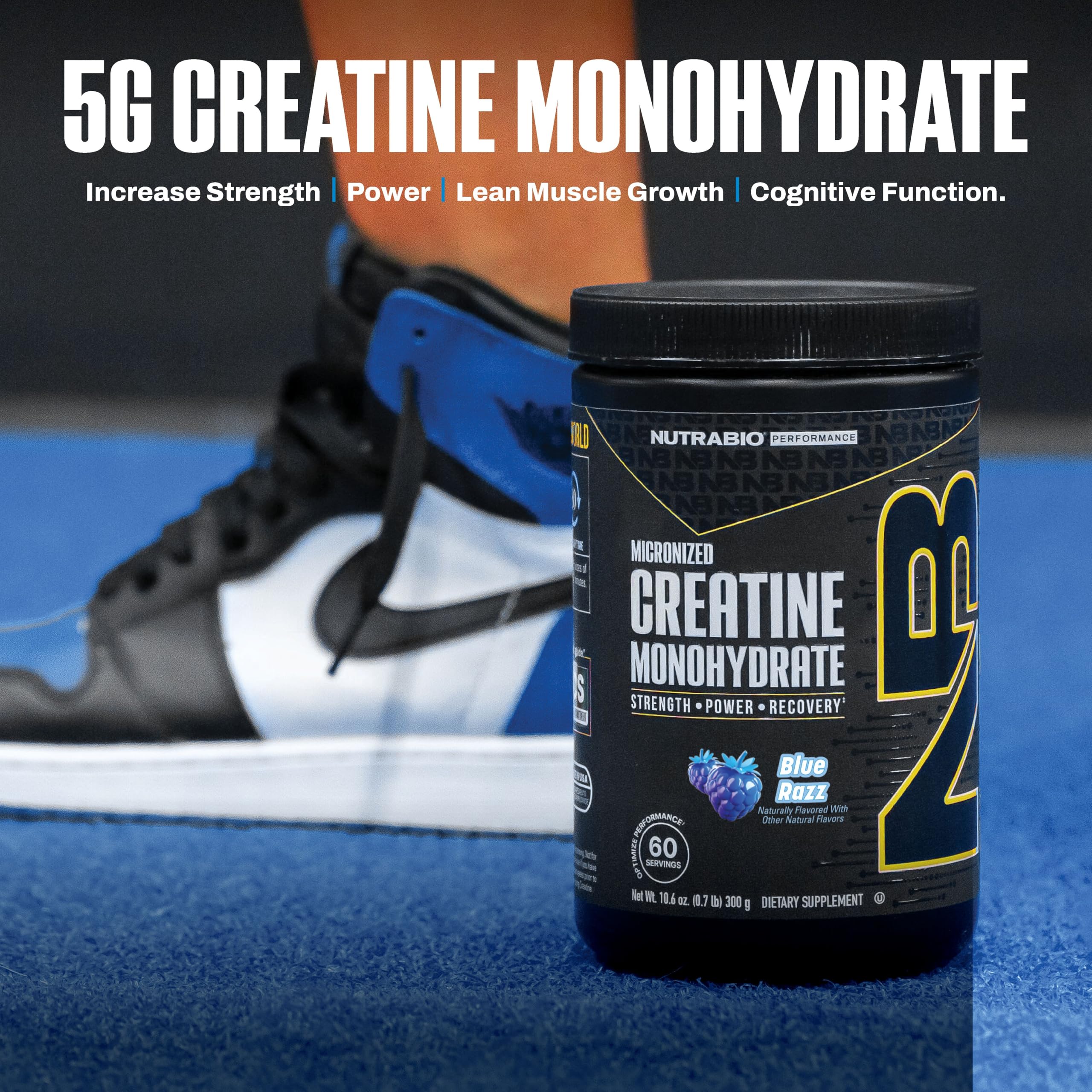 NutraBio Pure Micronized Creatine Monohydrate Powder Supplement, Blue Razz (300 g) - Supports Bulk Muscle Energy, Recovery, and Strength - HPLC Tested Creatine Powder Supplement for Men and Women NutraBio buy australia supplements