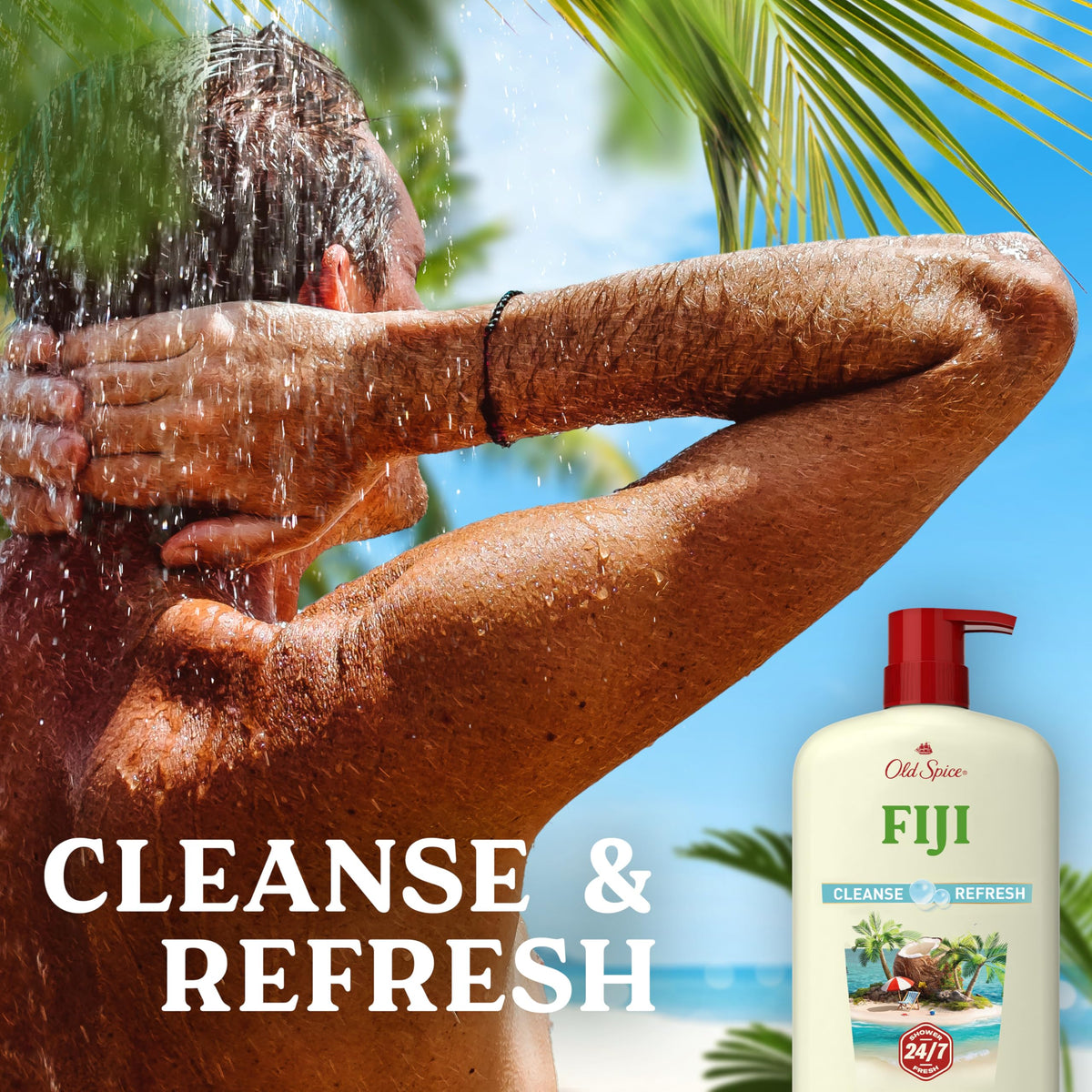 Old Spice Cleansing Body Wash for Men, 24/7 Shower Fresh with Lasting Scent, Cleanse & Refresh, Gentle on Skin, Vitamin B3, Fiji with Palm Tree + Coconut Scent, 25 oz (Pack of 4) Old Spice