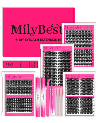 MilyBest 4 Styles Lash Clusters Kit, 864 Pcs D Curl Volume Lashes MilyBest