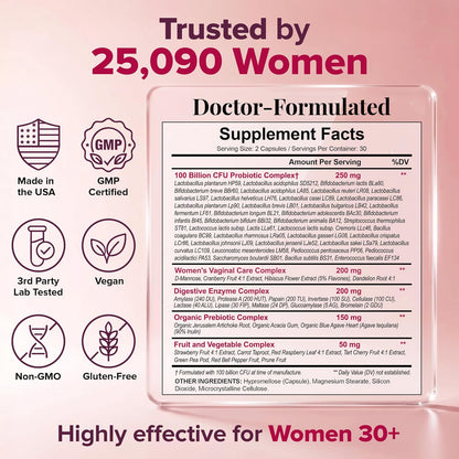 Wholesome Wellness Dr. Formulated Raw Probiotics for Women 100 Billion CFUs Capsules with Prebiotics, Digestive Enzymes, Approved for Adults, Shelf Stable Supplement Gsupps Australia