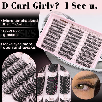 Goddvenus Plush Lash Clusters Natural Wispy Cluster Eyelash Extensions, Fluffy DIY Lash Extension at Home for Natural Look, D Curl Individual Eyelashes Goddvenus