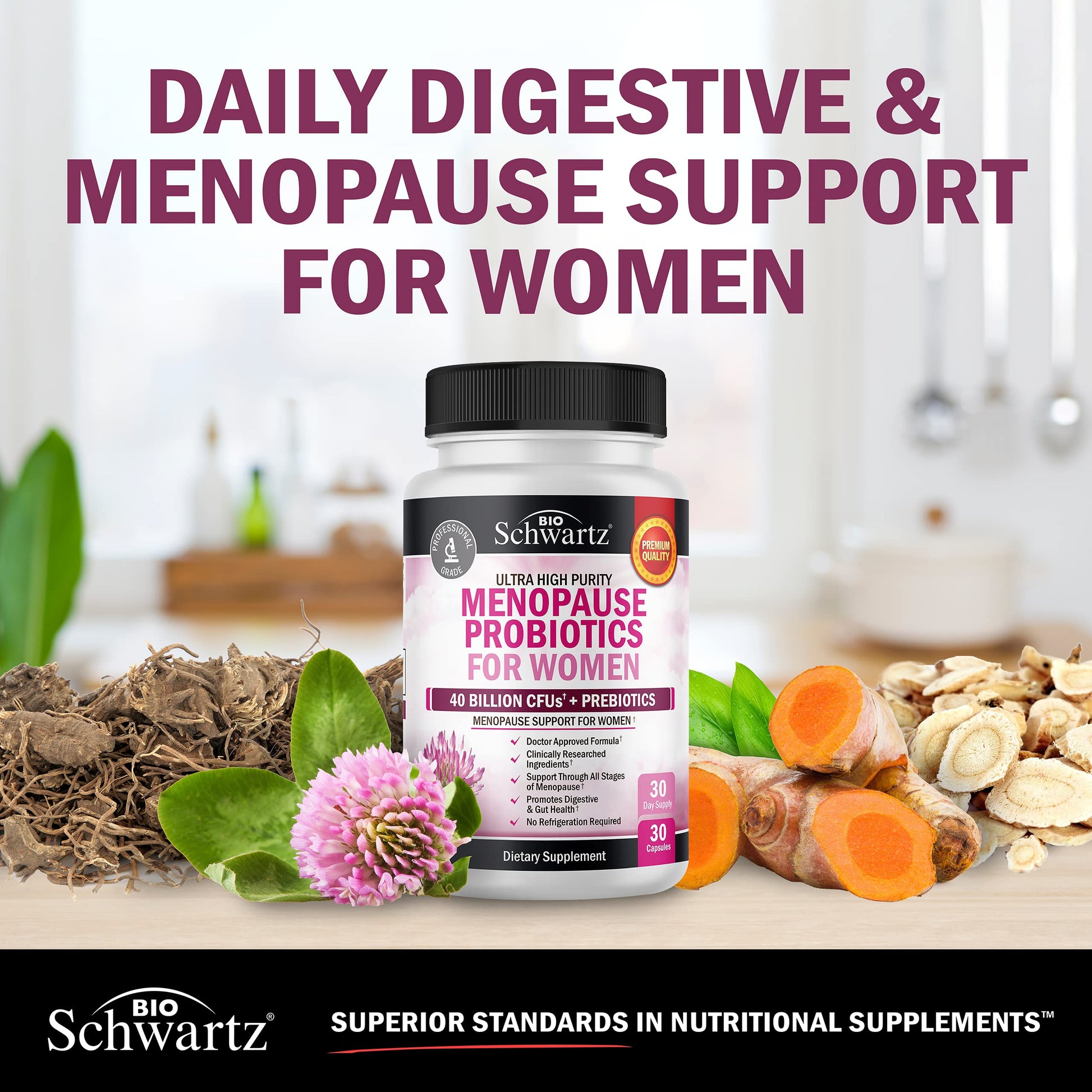 Menopause Supplements for Women - 40 Billion CFU Menopause Probiotics for Women - Support for Hot Flashes Night Sweats Mood Swings and Balance - Non-GMO, 30 Easy-Swallow Capsules, 30 Servings BioSchwartz buy australia supplements
