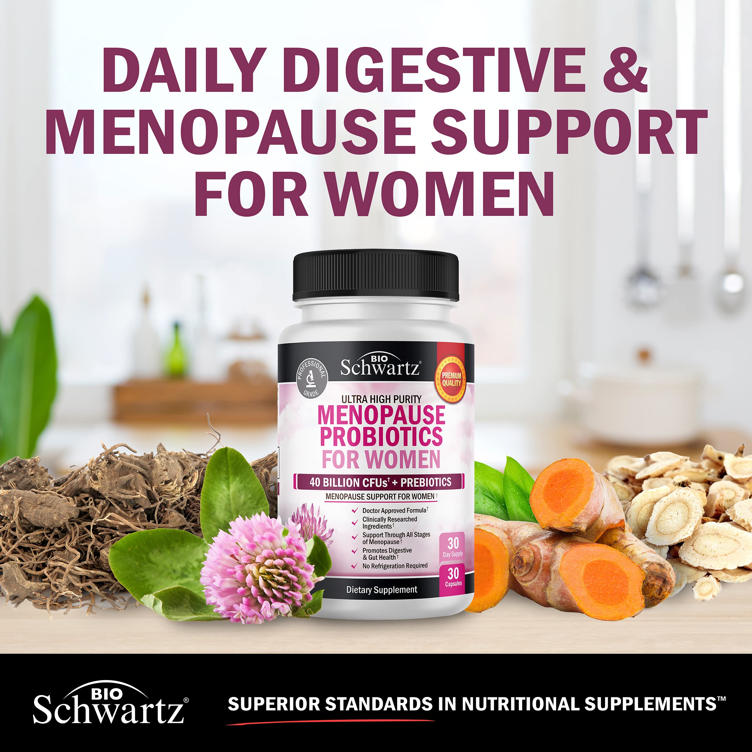 Menopause Supplements for Women - 40 Billion CFU Menopause Probiotics for Women - Support for Hot Flashes Night Sweats Mood Swings and Balance - Non-GMO, 30 Easy-Swallow Capsules, 30 Servings BioSchwartz buy australia supplements