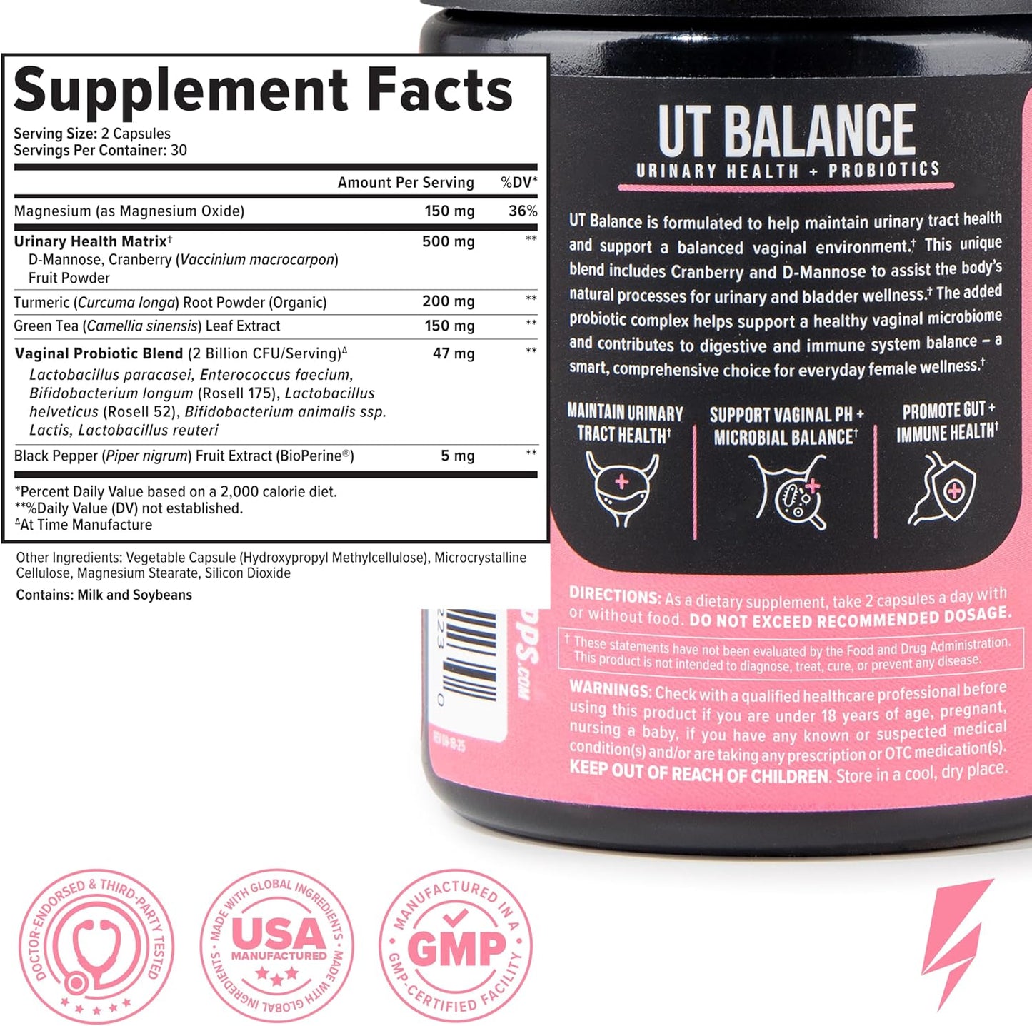 Inno UT Balance - Women's Probiotics with Cranberry, Magnesium, Green Tea, & Turmeric - Vaginal Health Probiotics for pH Balance, Urinary Tract Health and Freshness Support for Women (60 Capsules)