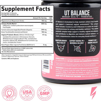 Inno UT Balance - Women's Probiotics with Cranberry, Magnesium, Green Tea, & Turmeric - Vaginal Health Probiotics for pH Balance, Urinary Tract Health and Freshness Support for Women (60 Capsules)