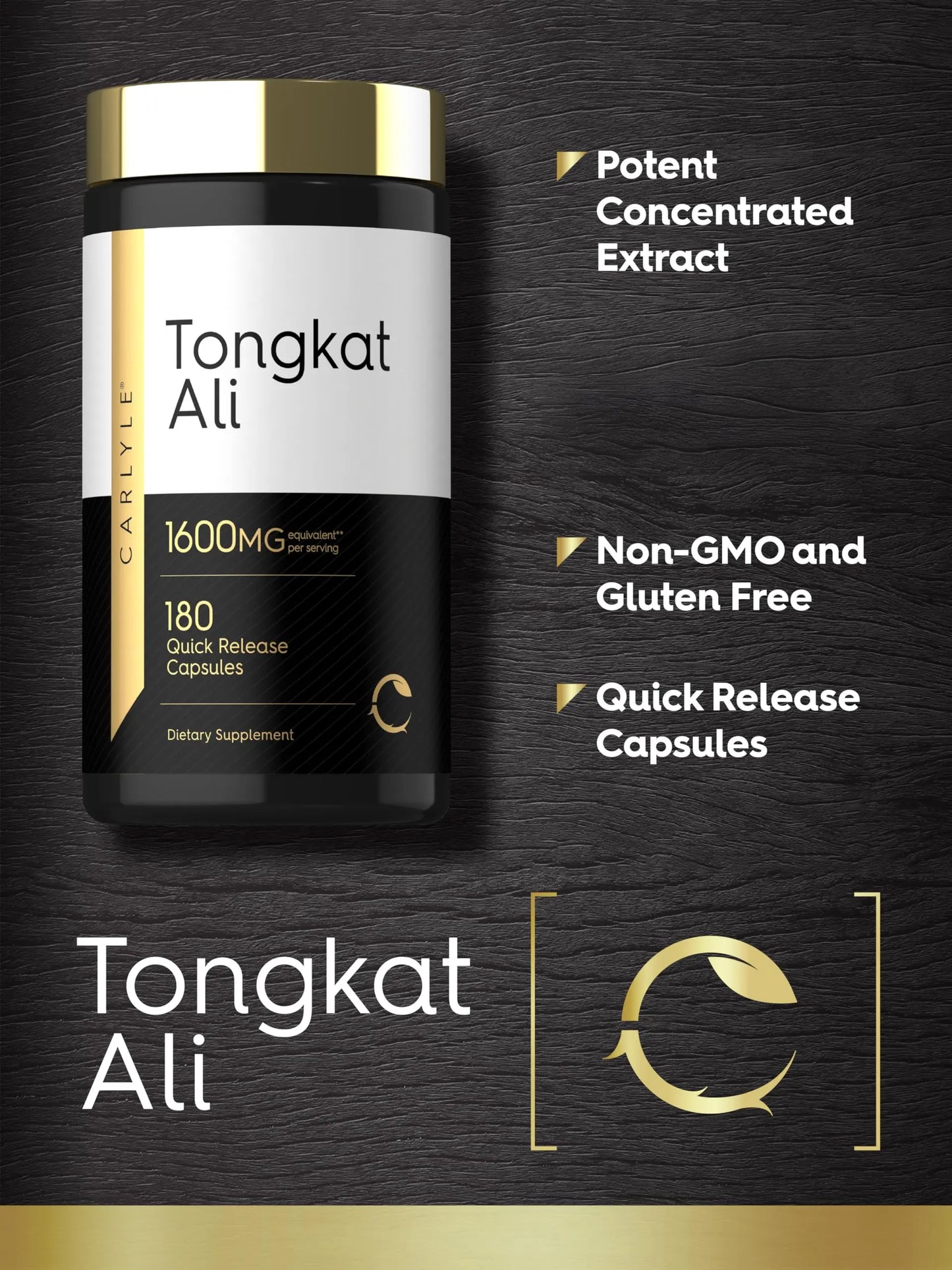 Carlyle Tongkat Ali | 180 Quick Release Capsules | Non-GMO and Gluten Free Supplement Carlyle