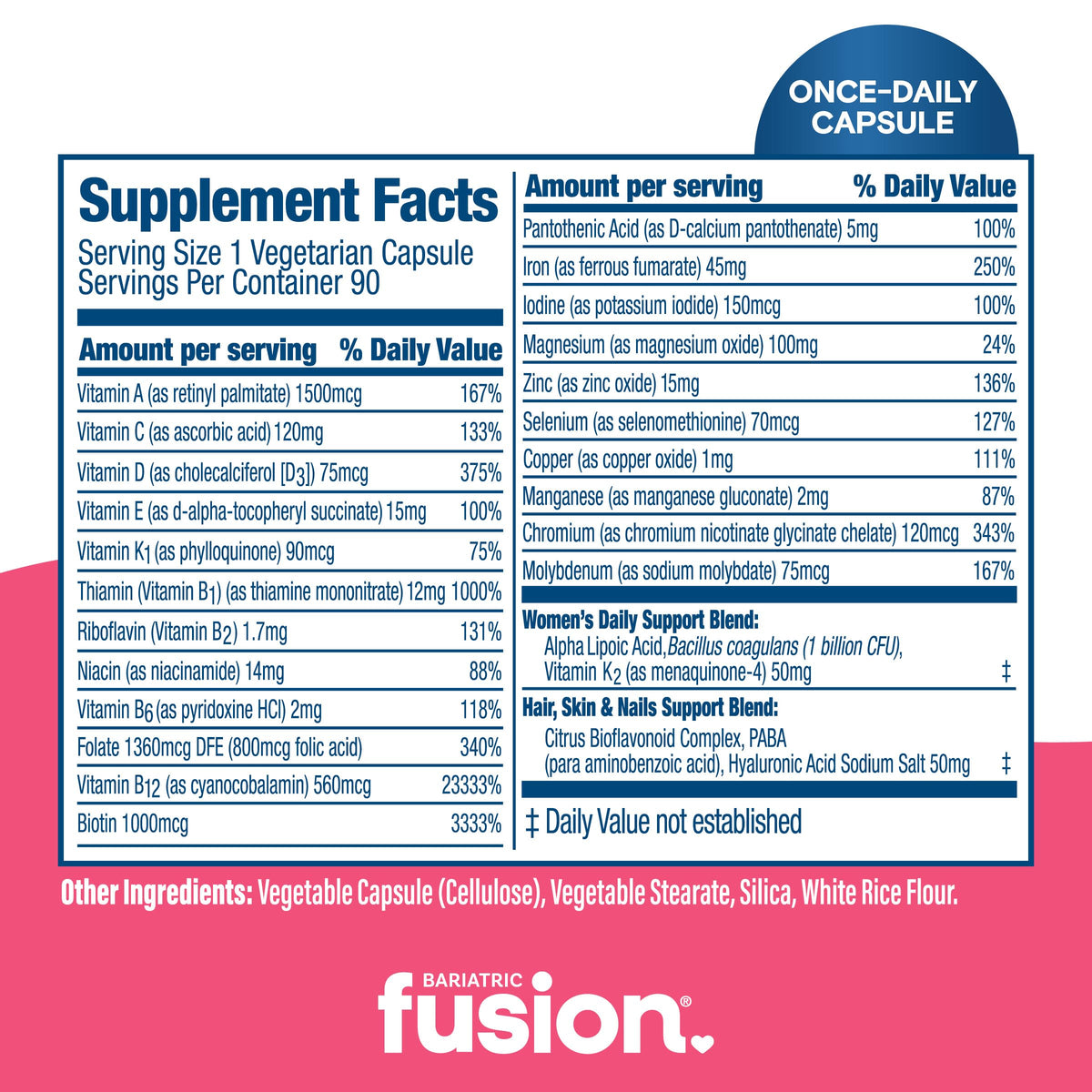 Bariatric Fusion One Per Day Bariatric Multivitamin with Iron for Women | with Hair and Nails Vitamin Blend | Gastric Bypass Bariatric Fusion