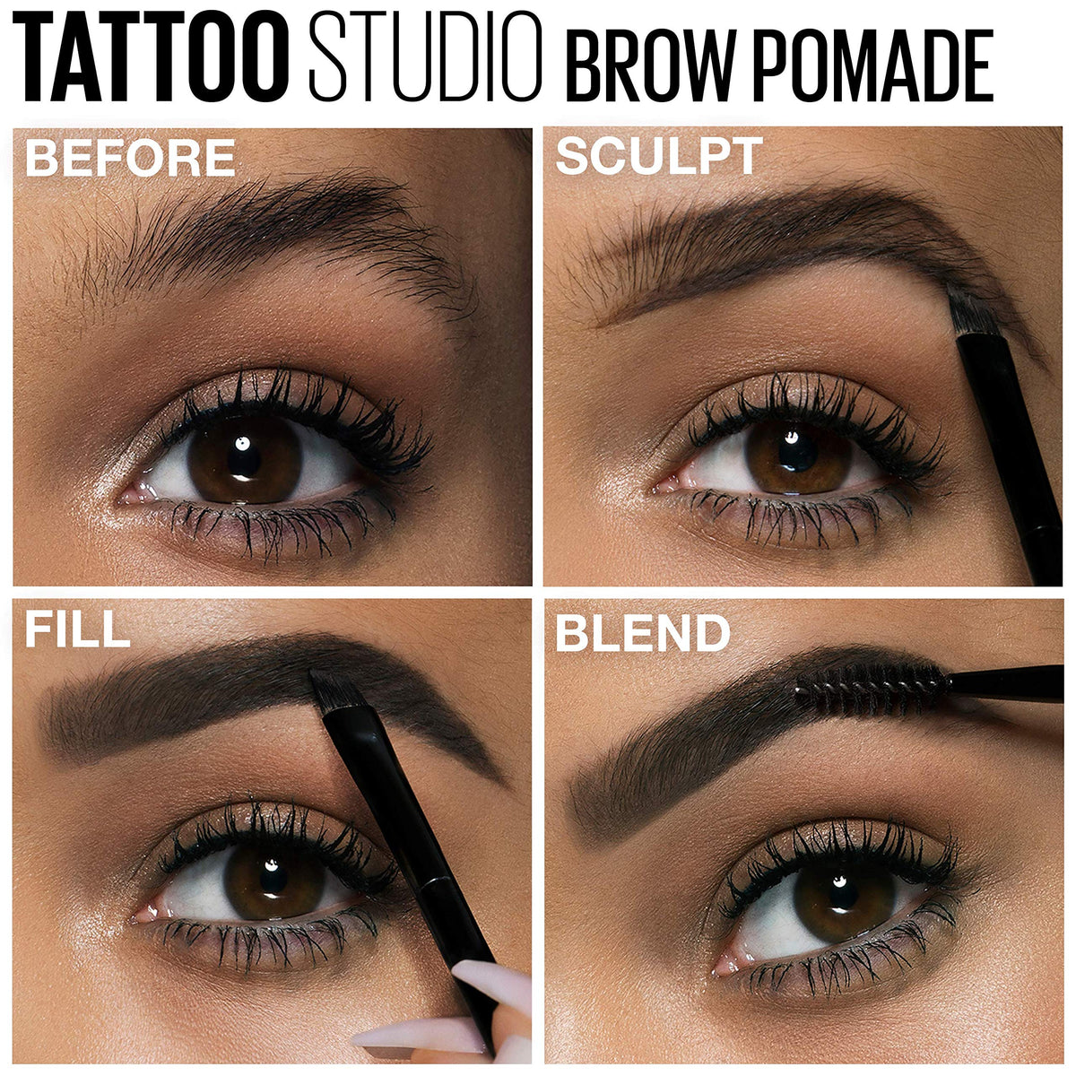 Maybelline TattooStudio Brow Pomade Long Lasting, Buildable, Eyebrow Makeup, Deep Brown, 1 Count MAYBELLINE