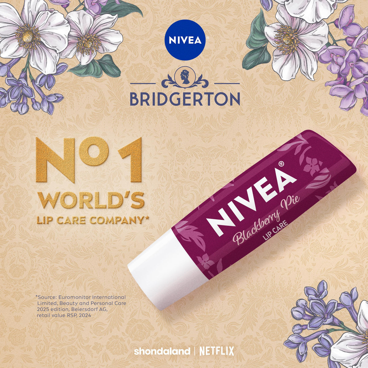 NIVEA Blackberry Pie Lip Care, Bridgerton Design Lip Balm, 0.17 OZ NIVEA
