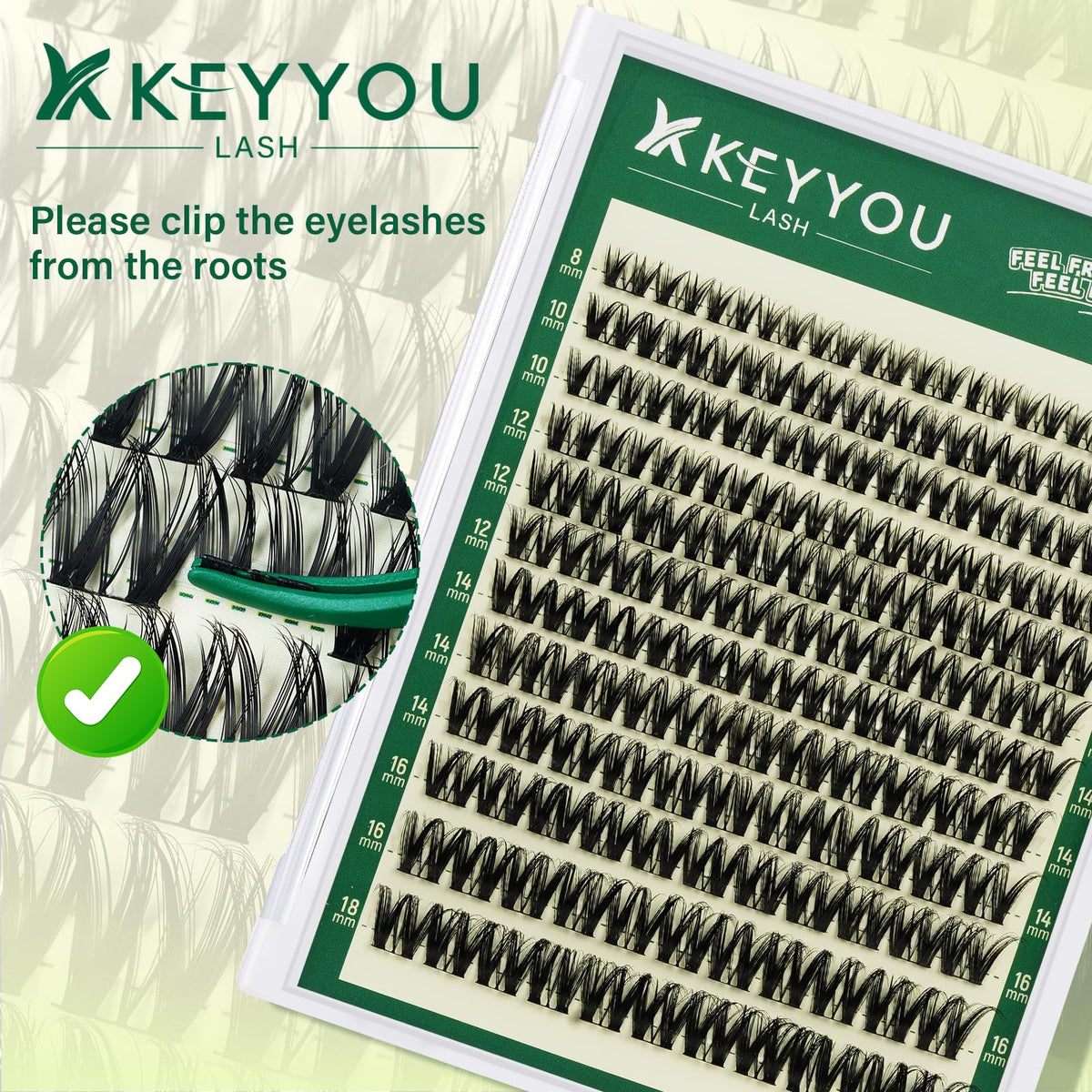 KEYYOU Flora Lash Clusters Kit Flaunt D Curl Natural Lashes 132pcs Lash Extension Kit 8-18mix Lash Clusters Fluffy Lashes with Ultra-Thin Soft Band with Remover Waterproof Bond and Seal(F01 Kit) KEYYOU