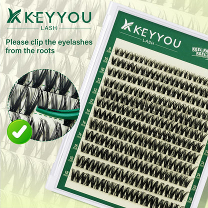 KEYYOU Flora Lash Clusters Kit Flaunt D Curl Natural Lashes 132pcs Lash Extension Kit 8-18mix Lash Clusters Fluffy Lashes with Ultra-Thin Soft Band with Remover Waterproof Bond and Seal(F01 Kit) KEYYOU