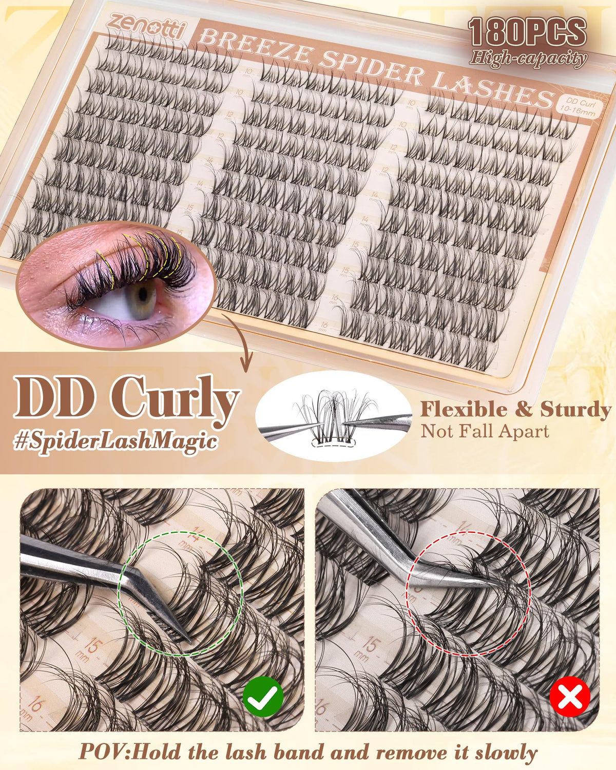 Spider Breeze Lash Clusters DD Curl 180PCS Natural Eyelash Clusters Wispy Cluster Eyelash Extensions Breeze Venus Lashes Cluster with Invisible Band Kim K Style Eyelash Extensions by zenotti zenotti