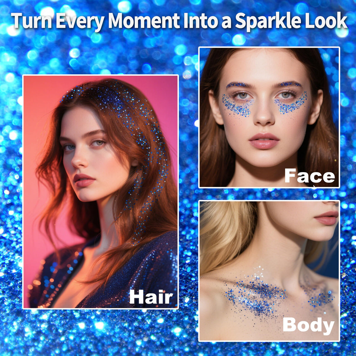 MEICOLY Royal Blue Face Hair Glitter Stick,USA Flag Makeup for Memorial Day Veterans Day,Halloween Waterproof Body Glitter Rave Accessories Blue Field Day Accessories MEICOLY