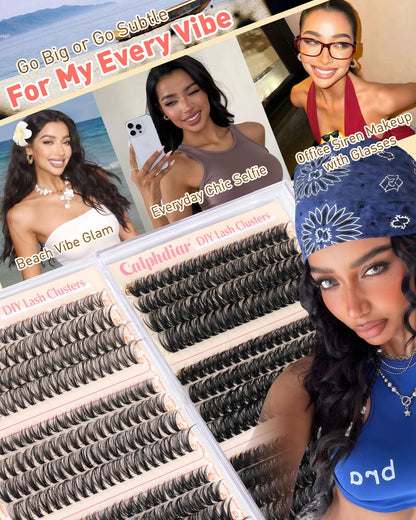 Calphdiar Eyelash Clusters 30D+40D+50D+60D+80D+100D Lash Clusters Wispy Individual Lashes 476PCS D-curly Lash Extension 10-16MM Natural Lashes Clusters DIY Cluster Eyelash Extensions calphdiar