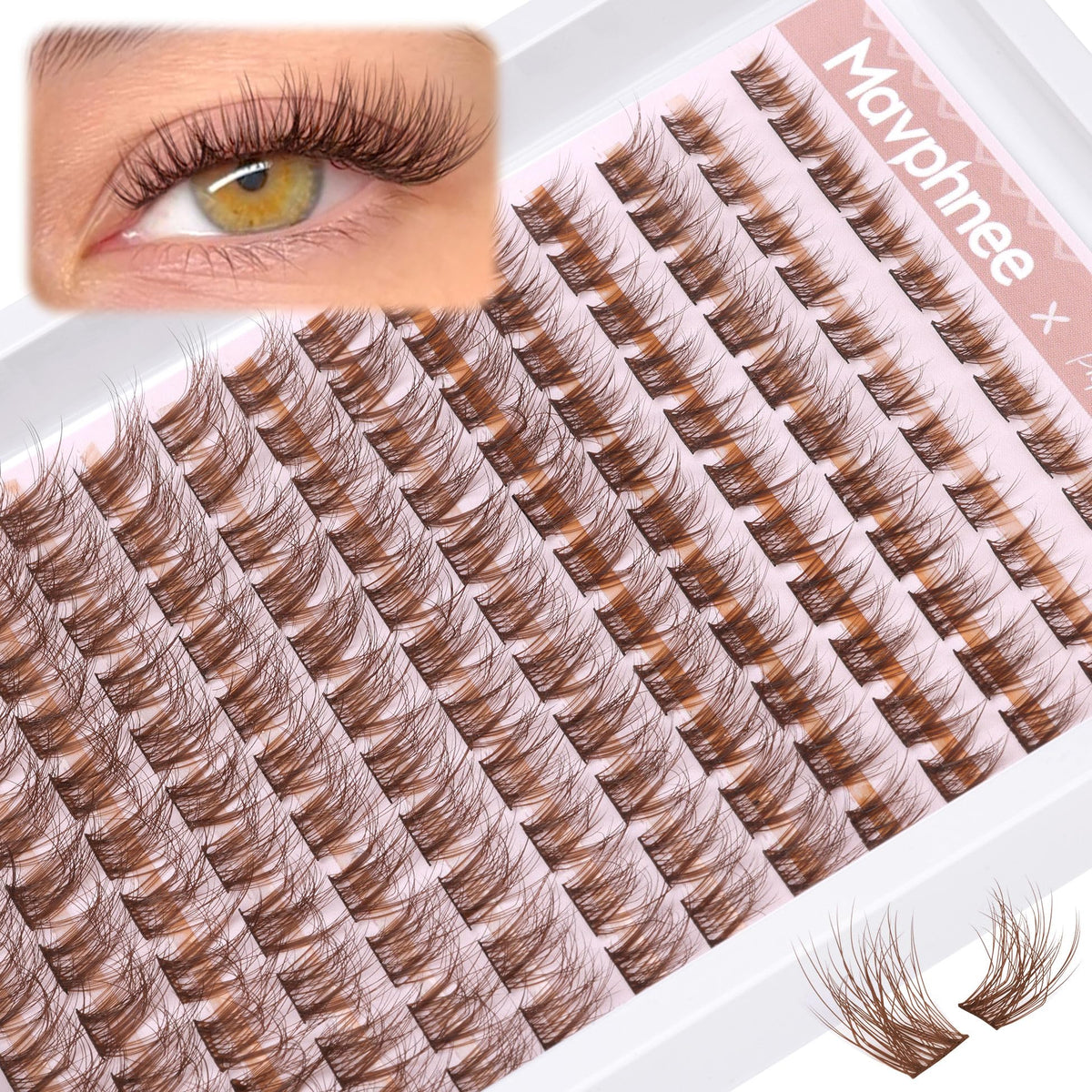 Brown Lash Clusters Natural Lash Extensions Wispy Eyelash Clusters 154 Pcs C-Curly Lashes Clusters for Everyday Wear Beginner Friendly Dark Brown Cluster Eyelash Extensions by Mavphnnee Mavphnee