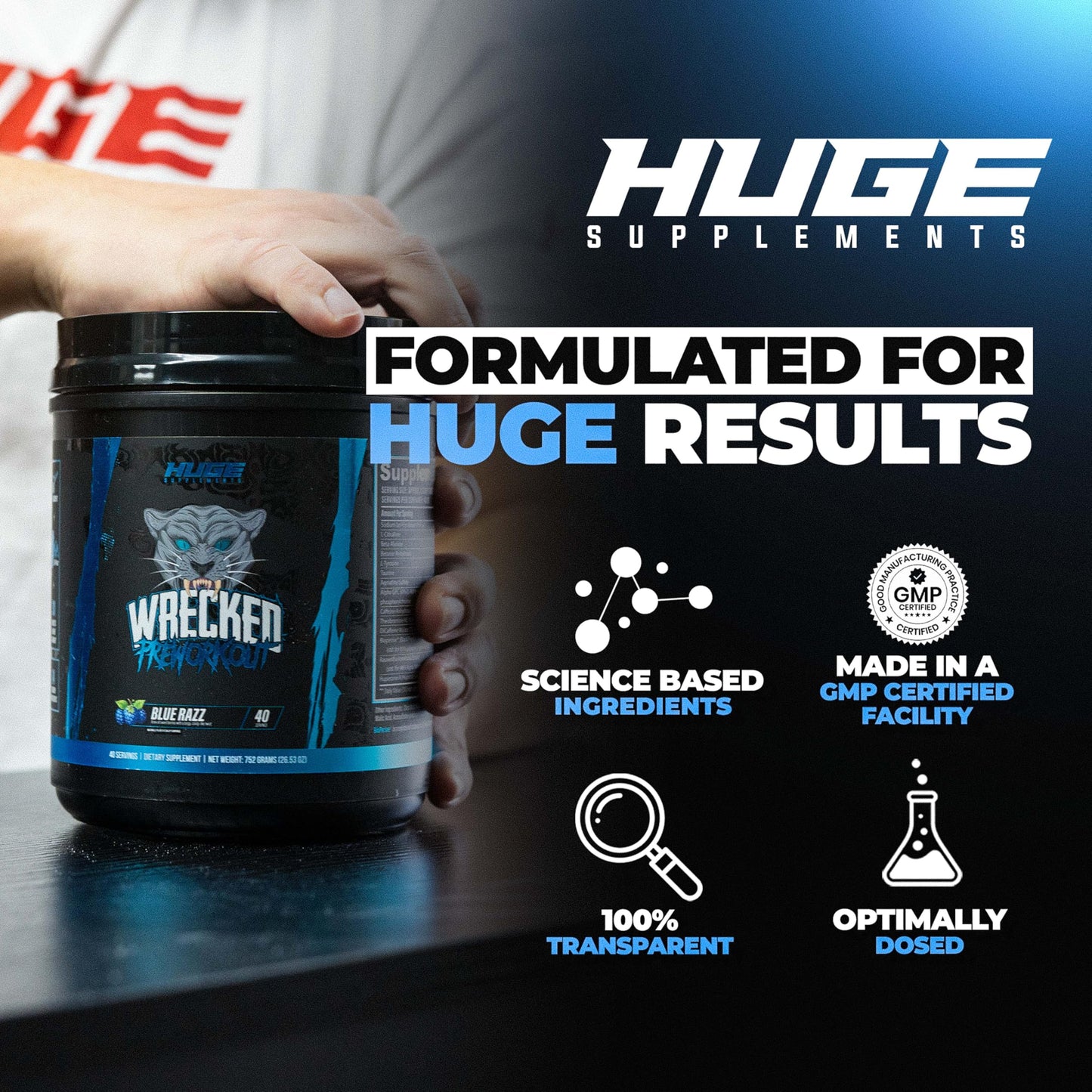 Wrecked Pre Workout Powder, Advanced Formula, Boosts Energy, Focus, Pumps & Performance, 10g L-Citrulline, 6.4g Beta Alanine, 5g Tyrosine, 1g Alpha GPC, 375mg Fast-Acting Caffeine & More (40 Servings)
