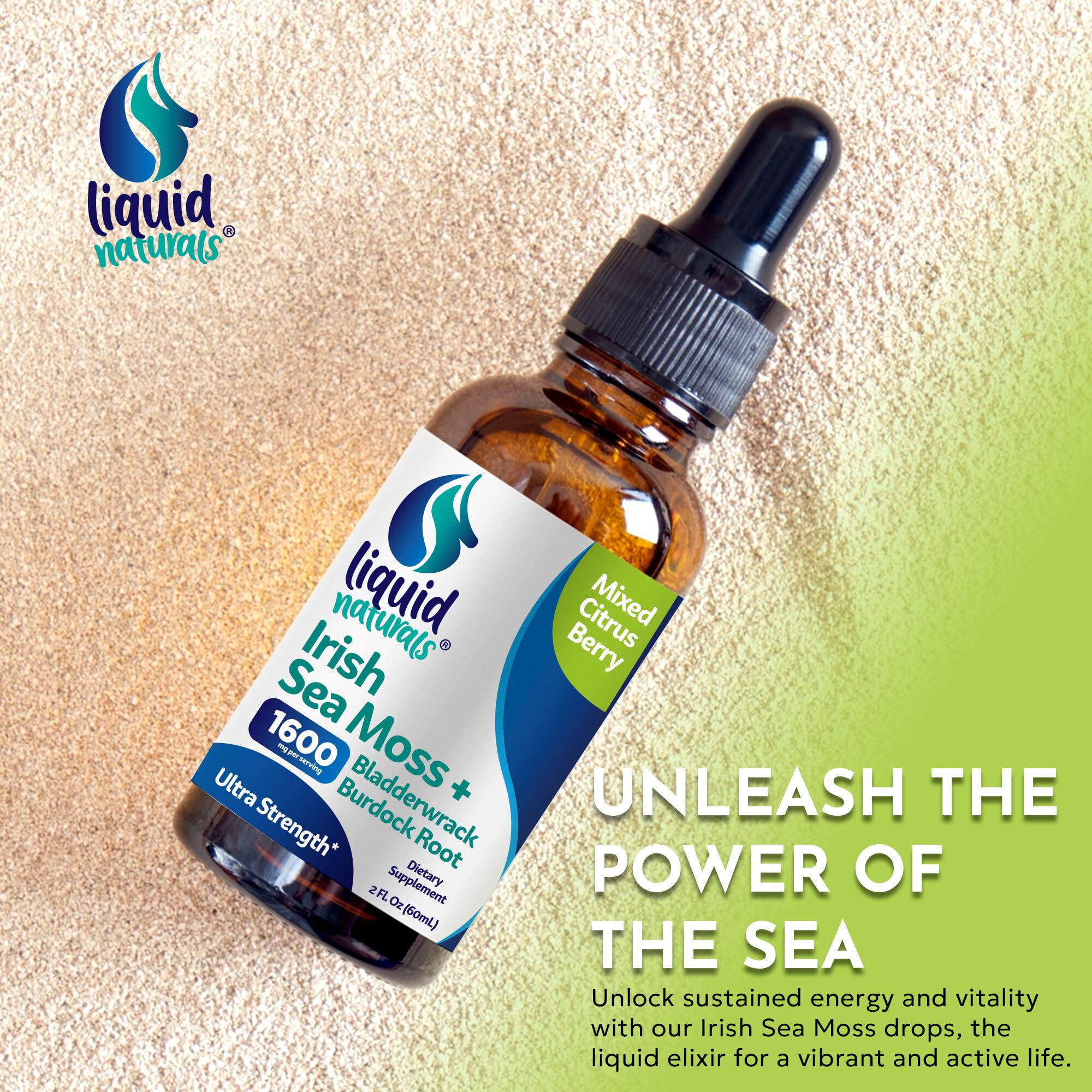 Liquid Naturals Irish Sea Moss Drops - Citrus Berry Flavor - 92+ Essential Minerals & Vitamins - Energy, Skin, Gut, Recovery - Bladderwrack and Burdock Root - 2 fl. oz Liquid Naturals buy australia supplements