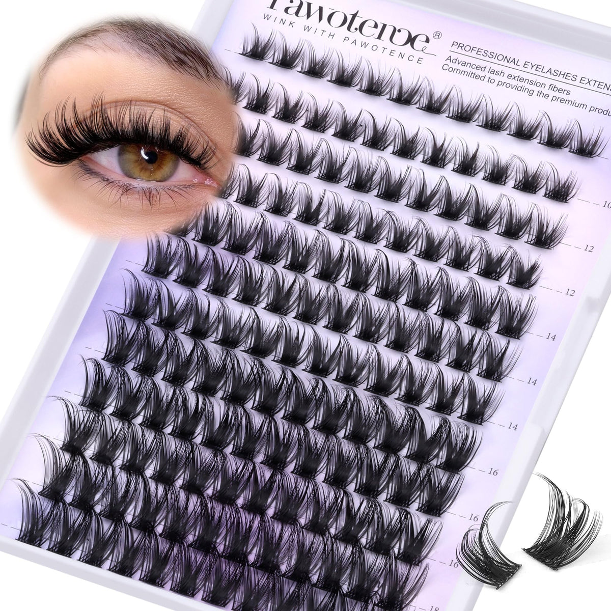 Pawotence Lash Clusters Wispy Kira Cluster Eyelash Extensions 10-18mm Individual Lashes DIY Cluster Lashes Extension Soft Comfortable Eyelash Clusters with Thin Band Pawotence