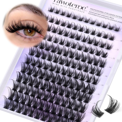 Pawotence Lash Clusters Wispy Kira Cluster Eyelash Extensions 10-18mm Individual Lashes DIY Cluster Lashes Extension Soft Comfortable Eyelash Clusters with Thin Band Pawotence