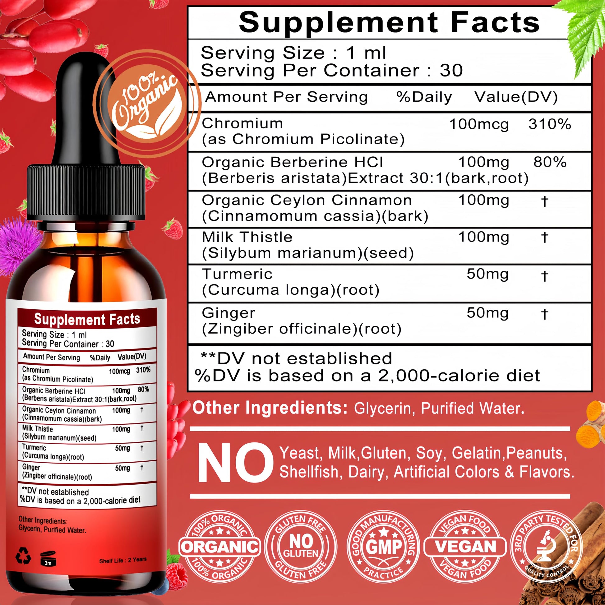 Berberine Drops, High Absorption 6-in-1 Liquid Berberine Supplement with Ceylon Cinnamon Milk Thistle Turmeric, Premium Berberine HCl for Immune Function Metabolic & Digestive Support, 30 Servings Vita letuo buy australia supplements