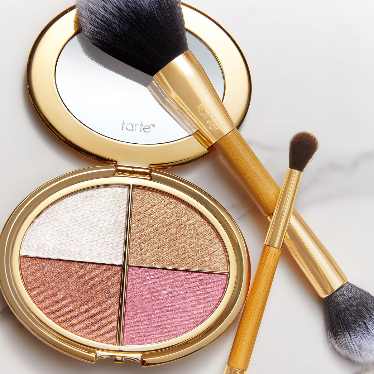 tarte glow wardrobe highlighting eye & cheek palette – Highlighter, Blush, Bronze & Eyeshadow All-in-One Face & Eye Viral Makeup for Everday Radiant Blendable Glow, Vegan & Cruelty Free, full size tarte