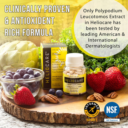 Heliocare Skin Care Dietary Supplement: 240mg Polypodium Leucotomos Extract Pills - Antioxidant Rich Formula with Fernblock Heliocare
