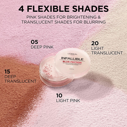 L'Oreal Paris Infallible Blur-fection Longwear Loose Setting Powder, Blurring Face Powder With Up to 24HRs of Wear, Brightening Light Pink, 1 Kit L'Oreal Paris