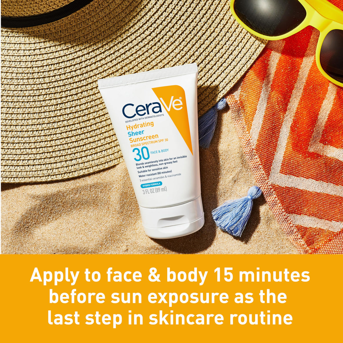 CeraVe Hydrating Sheer Sunscreen SPF 30 with Hyaluronic Acid, 3oz CeraVe