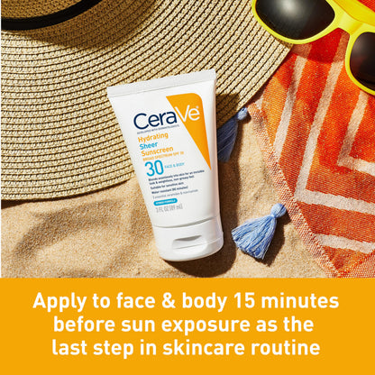 CeraVe Hydrating Sheer Sunscreen SPF 30 with Hyaluronic Acid, 3oz CeraVe